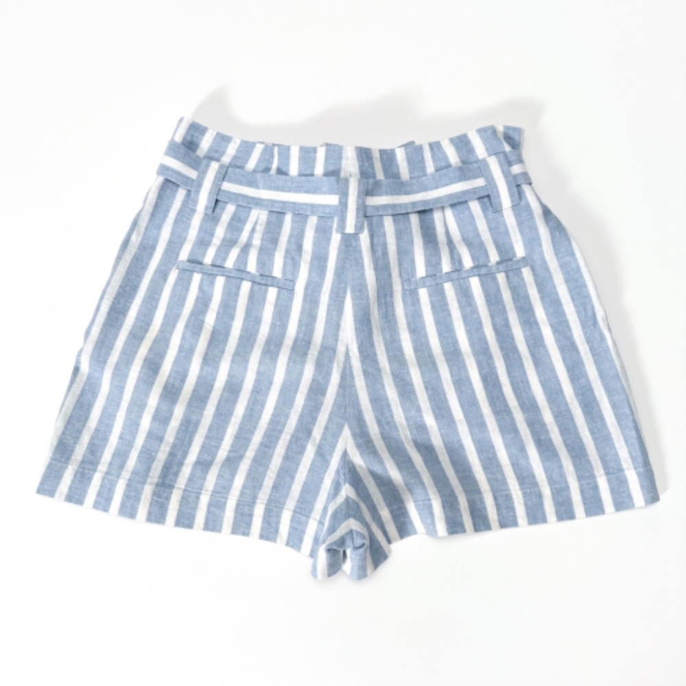 💙 L’AGENCE Alex Paperbag High-Rise Belted Shorts – Blue/White Stripe – Size 4 - Picture 11 of 12